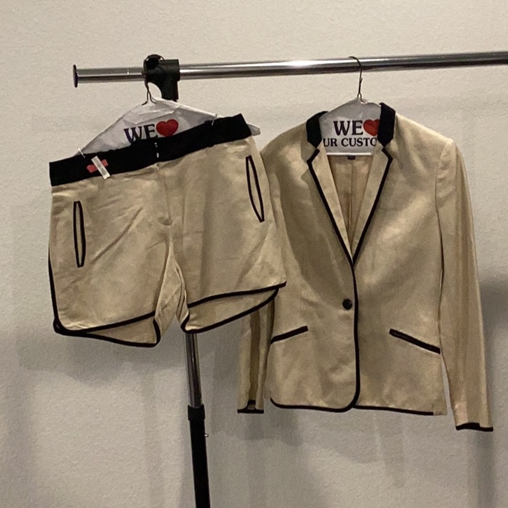 Two Jacket And Short Set Cream And Black Trim